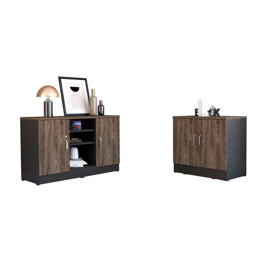 Gabinete 2P + Cajonera 2P Home Office Color Negro Soft y Coñac Para Oficina